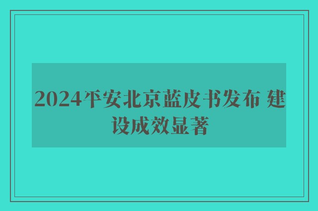 2024平安北京蓝皮书发布 建设成效显著